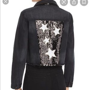Aqua Luxe Capsule Sequined Cropped Denim Jacket